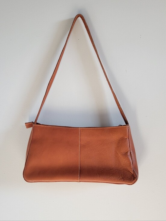 Handbags - Genuine Leather Orange Brown Baguette Shoulder Bag 7" x 12.5" x 3"